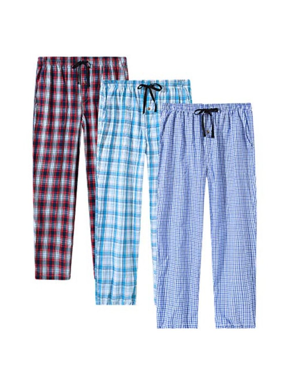 Men's Woven Cotton Plaid Pajama Pants 3-Pack Sleep Lounge Bottoms